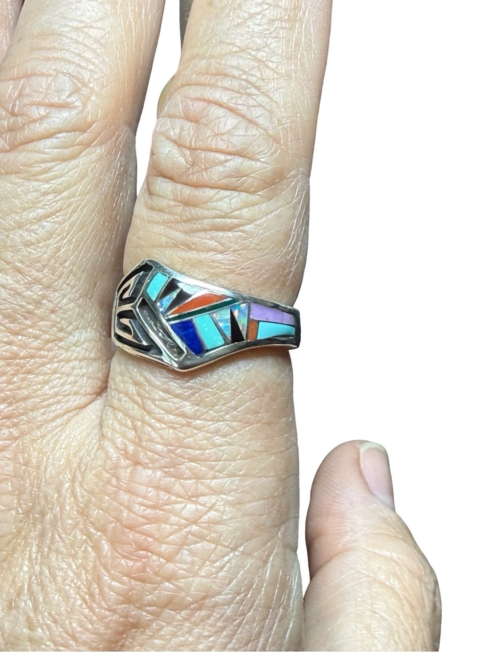 Sterling Silver Inlay Multi-Color Women’s Ring - Picture 10 of 11